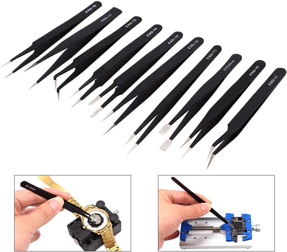 Jgo. Pinzas ESD precisión 10 pcs. antiestética (cod. 39564) - Imagen 2