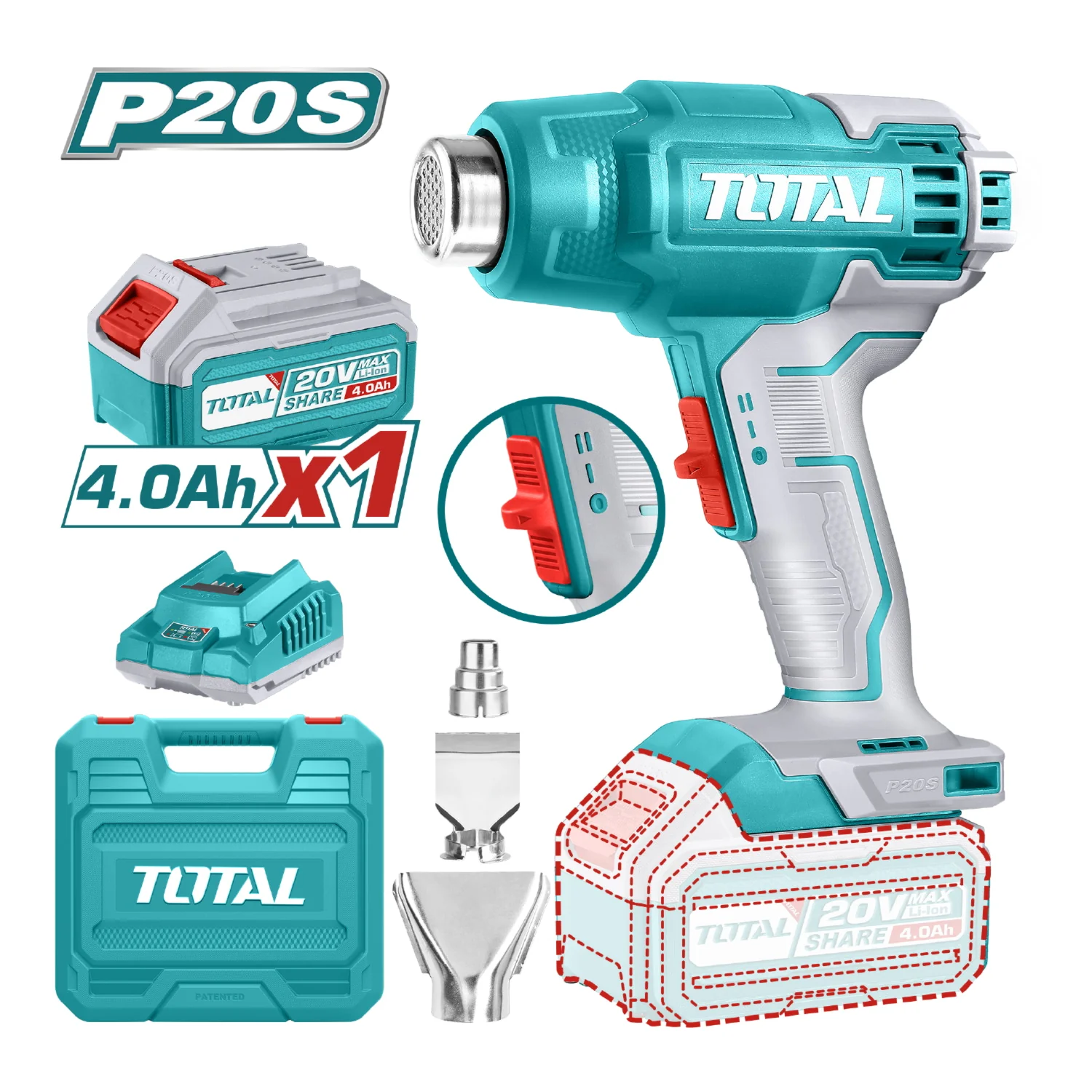 PITOLA DE CALOR RECARGABLE TOTAL 20V UTBLI20025