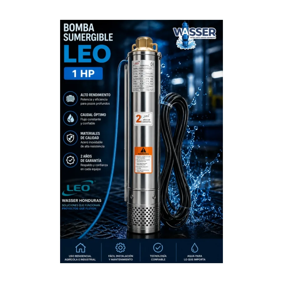 BOMBA SUMERGIBLE LEO 1 HP 110V C/ CABLE ALAMBRE 30MT