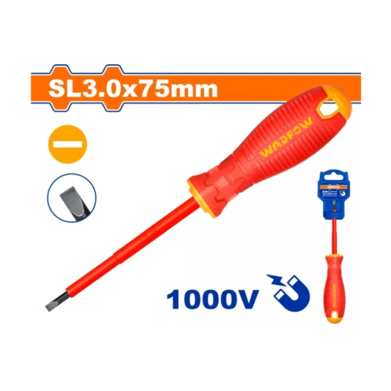 DESTORNILLADOR PALETA AISLADO 1000V SL3.0 X 75MM MANGO ERGONOMICO WADFOW WSD7233