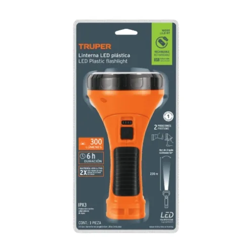 Linterna plástica de LED 300 lm, recargable, TRUPER (16005)