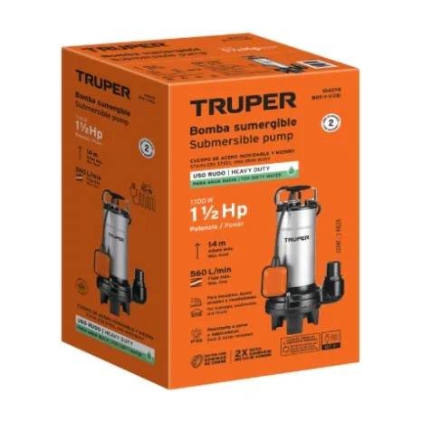 Bomba sumergible acero inoxidable/hierro, agua sucia,1-1/2HP, TRUPER (104078)