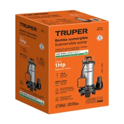 Bomba sumergible, 1 HP acero inoxidable/hierro, para agua sucia Tuper (104077)
