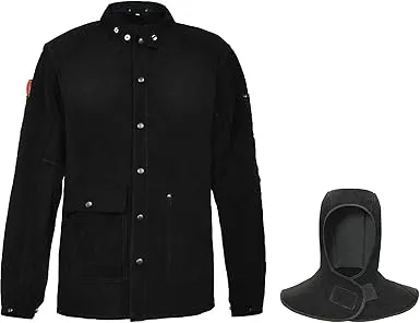 Chaqueta p/soldador cuero negro c/capucha (cod. 32833)