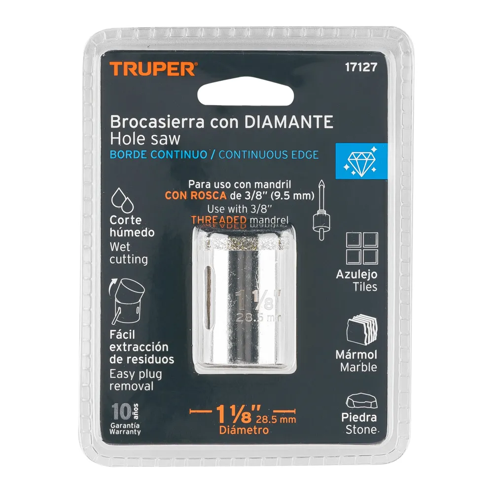 Barrena sierra diamante 1-1/8" Truper COAZ-1-1/8 (cod. 1298)