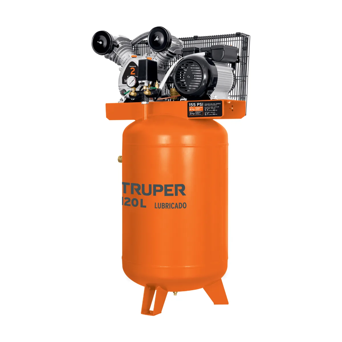Compresor lubricado, de banda, 120L, 4HP, vert, 220V, TRUPER (19358)