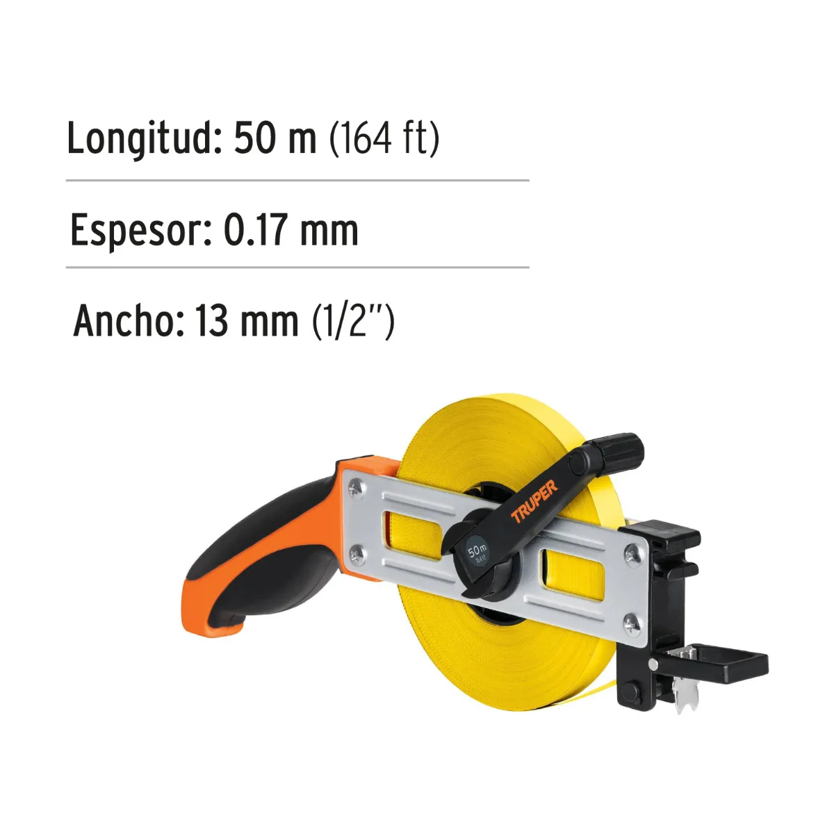 Cinta métrica larga 50 m, metálica, tipo cruceta, TRUPER (12649)