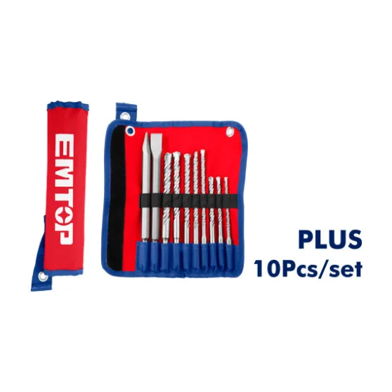 Juego De Brocas Y Cinceles De Martillo 10 Piezas EMTOP (EHDR12101)