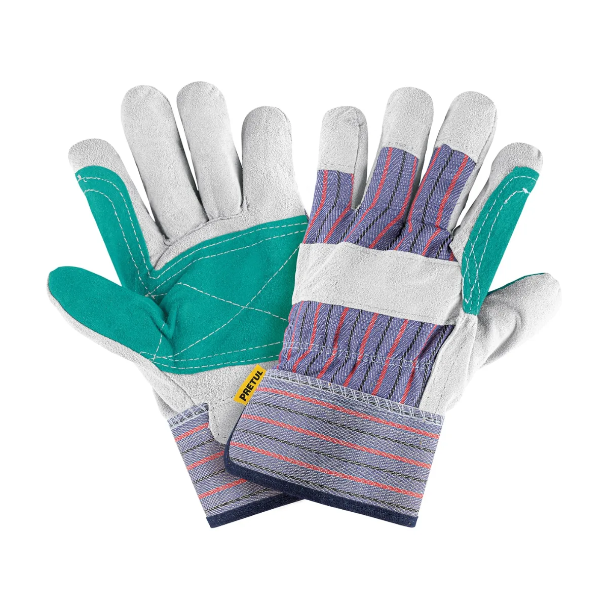 Guantes de carnaza y loneta con refuerzo, unitalla, PRETUL (29977)
