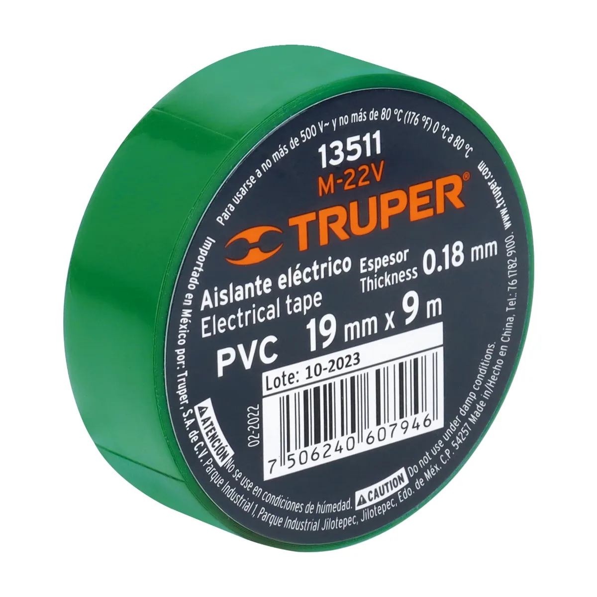 Tape de 9 m x 19 mm, verde, TRUPER (13511)
