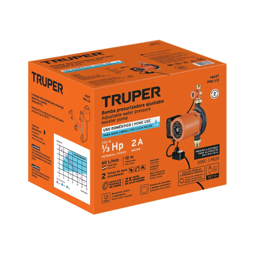 BOMBA 1/3 HP PRESURIZADORA TRUPER PRE-1/3 TR-14637 (Codigo-27744)