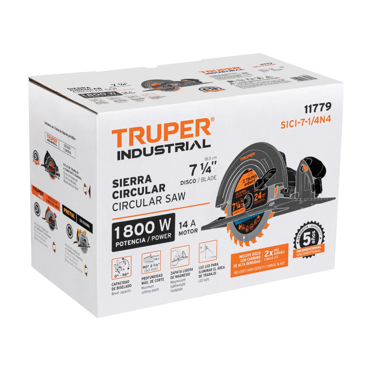 Sierra circular 7-1/4", 1800W, TRUPER INDUSTRIAL (11779)
