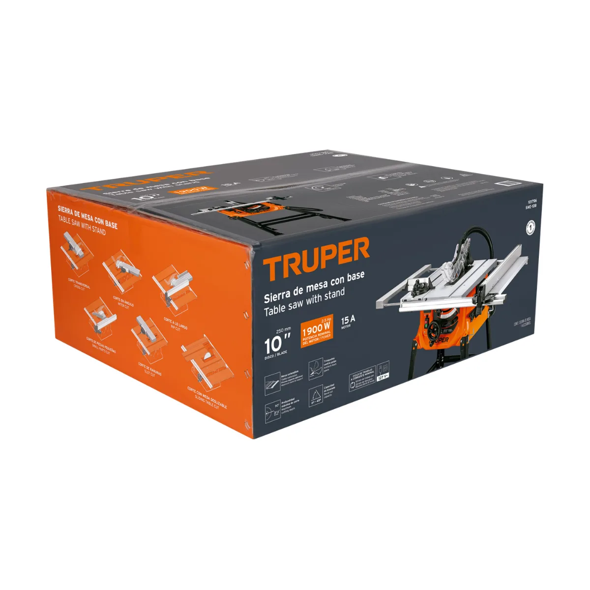 Sierra de mesa 10", 2-1/2 HP (1900 W), con base, TRUPER (101796)