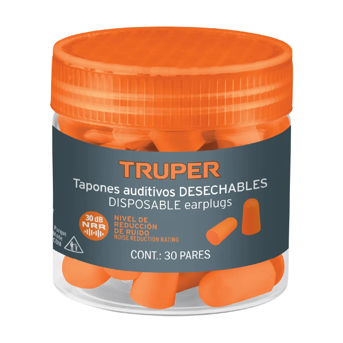 Tapones auditivos desechables sin cordón, bote 30 pares TRUPER (104117)