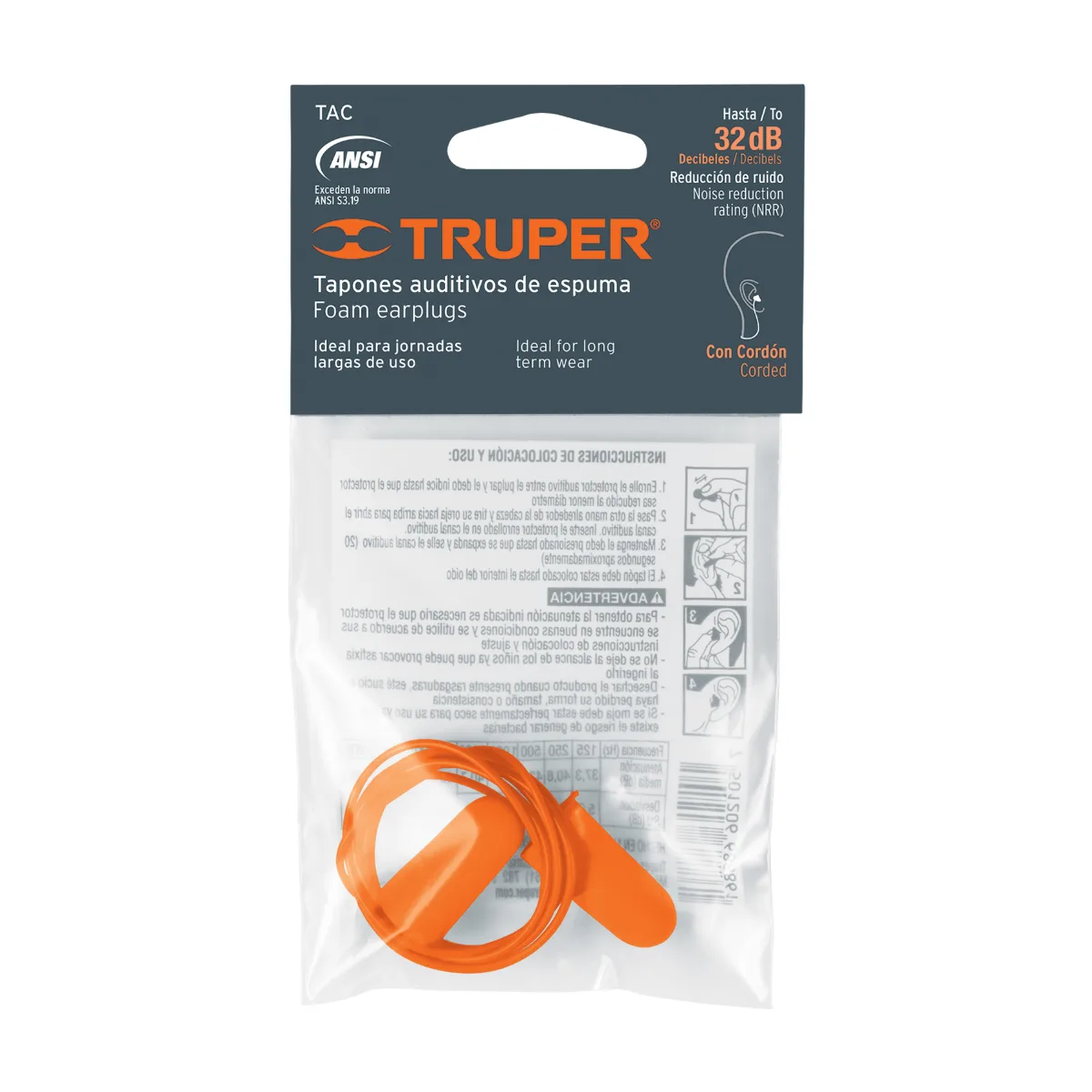 Tapón auditivo desechable con cordón, bolsa individual TRUPER (14223)
