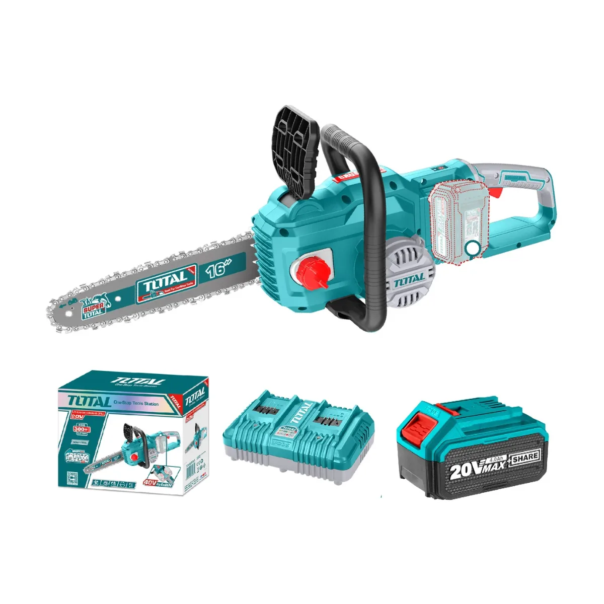 Motosierra Inalámbrica BL Motor 20V Cadena 16" + 2 Baterías TOTAL (TGSLI401682)