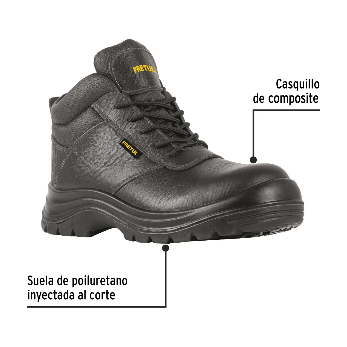Botas de seguridad negra, casquillo de composite, PRETUL (26061)