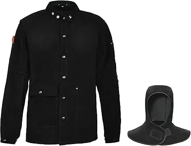 Chaqueta p/soldador cuero negro c/capucha (cod. 32833)