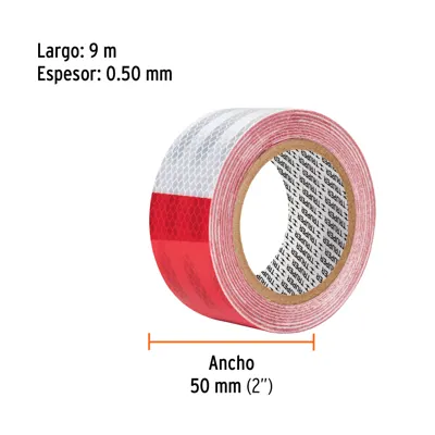 Cinta reflejante de PVC, Truper rollo de 9 m x 2" (código-36325)