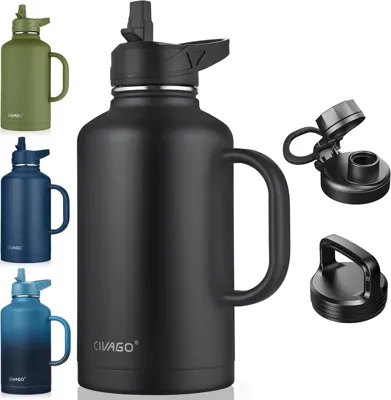 CIVAGO BOTELLA D/AGUA AISLADA 64ONZ NEGRO C/POPOTE Y ASA (COD.39544)