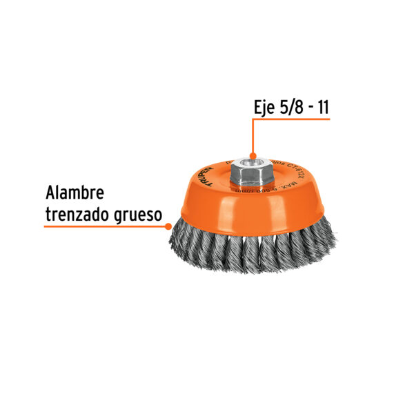 Cepillo copa Truper, alambre trenzado (de 3, 4 y 6 pulgadas) - Imagen 4