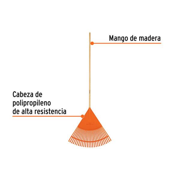 Escoba plástica flexible p/jardín, 26 dientes, mango 48" (código-14340) - Imagen 2