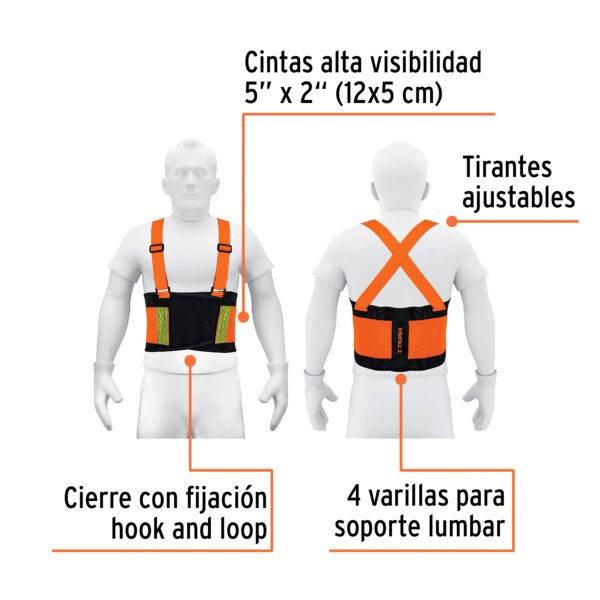 Fajas lumbares Truper c/cintas de alta visibilidad - Imagen 3