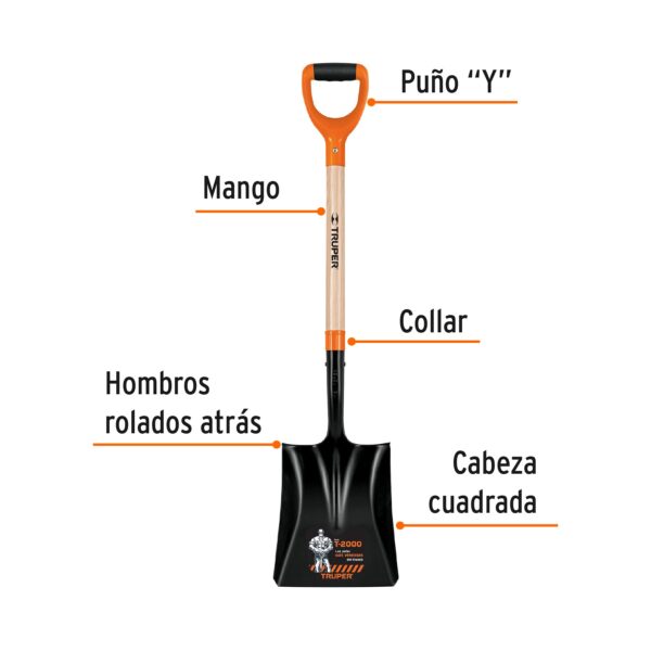 Pala cuadrada T-2000, puño "Y", Truper 17161 (Código-11897) - Imagen 3