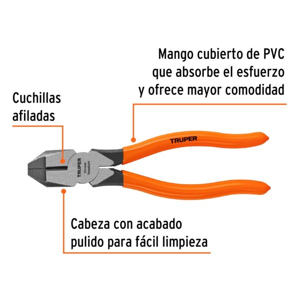 Pinza p/electricista uso rudo, mango PVC, Truper (7", 8" y 9") - Imagen 2