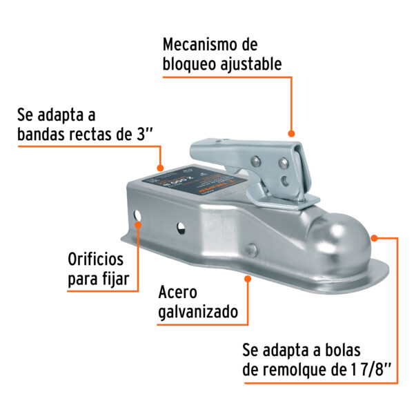 Acoplador remolque, p/bola de 1-7/8", Truper - Imagen 2