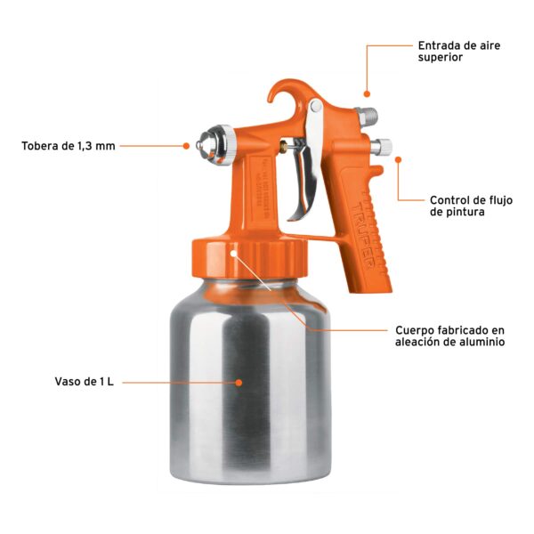 Pistola p/pintar baja presión, naranja Truper (código-24721) - Imagen 2