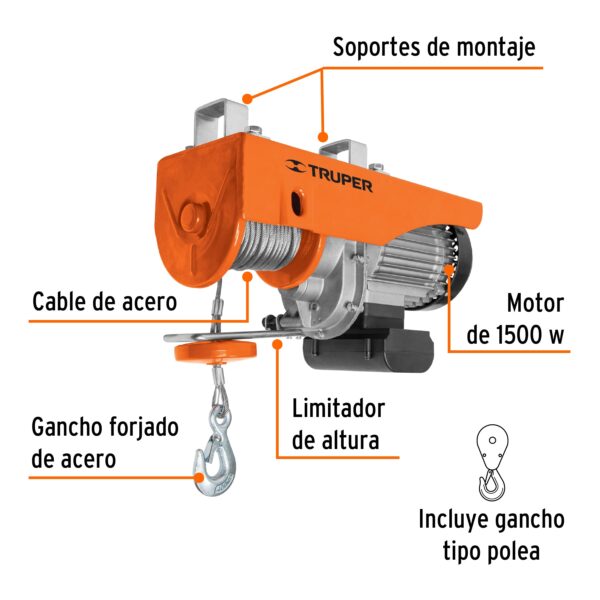 Polipasto eléctrico de 800 kg, Truper (código-36103) - Imagen 2