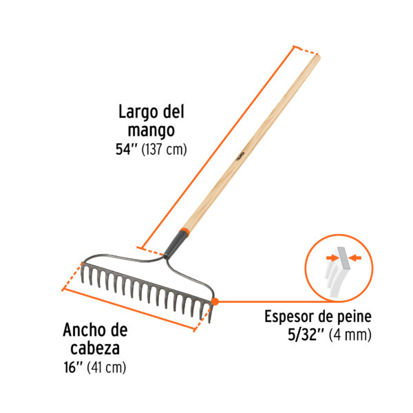 Rastrillo jardinero Truper 16 dientes (código-25550) - Imagen 2
