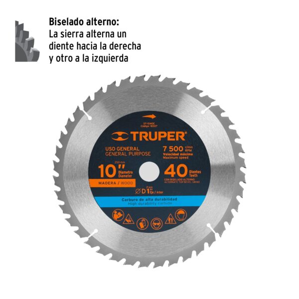 Discos Truper p/sierra diámetro de 10" centro de 1" (40, 60 y 80 dientes) - Imagen 2