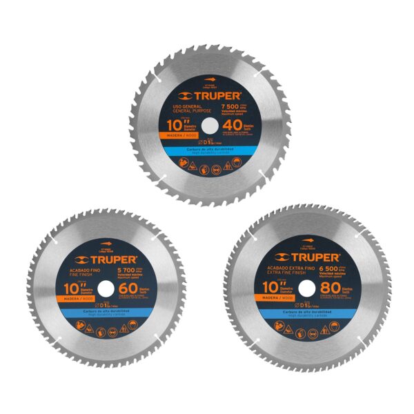 Discos Truper p/sierra diámetro de 10" centro de 1" (40, 60 y 80 dientes)