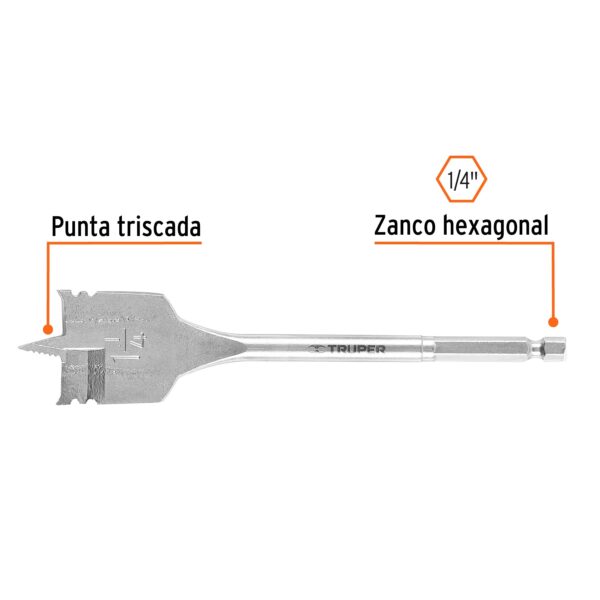 Barrena plana 1-1/4 Truper p/madera BPT-1-1/4 (cod. 1571) - Imagen 2