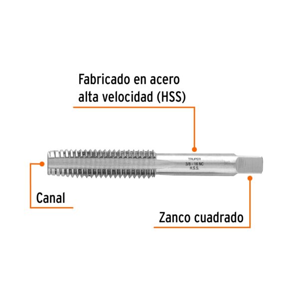 Macho p/hacer rosca 3/8" Truper MT-3/8x16 (cod. 10228) - Imagen 2