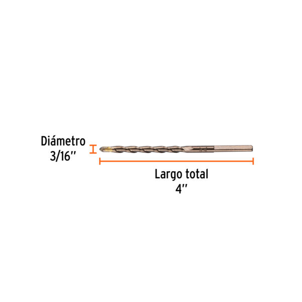 Barrena p/concreto 3/16"x4" Truper BCT-3/16x4-b (cod. 1465) - Imagen 3