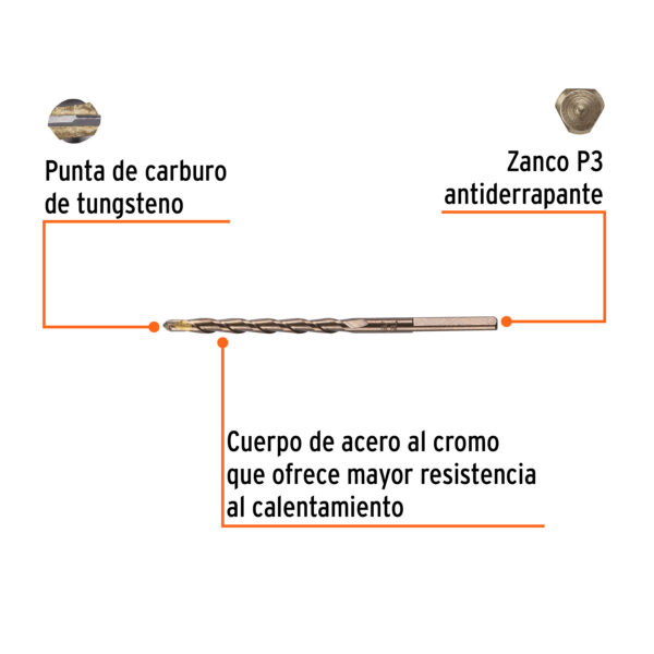 Barrena p/concreto 3/16"x4" Truper BCT-3/16 (cod. 1294) - Imagen 2