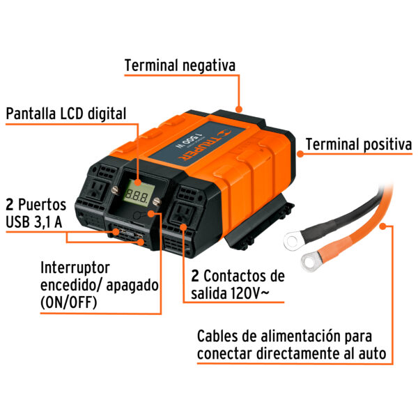 INVERSOR VEH TRUPER 1500W 12V C.D A 120V.C.A (COD.8530) - Imagen 3