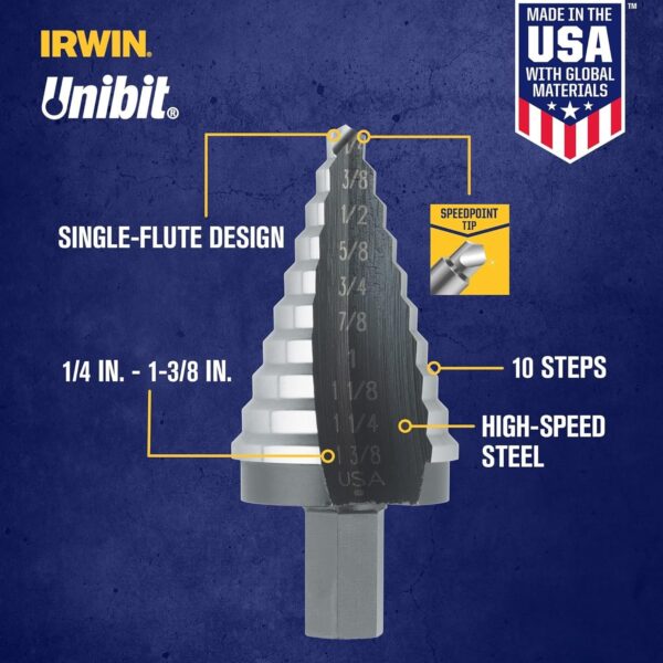Barrena escalonada Irwin 1/4" a 1-3/8" unibit (cod. 39496) - Imagen 3
